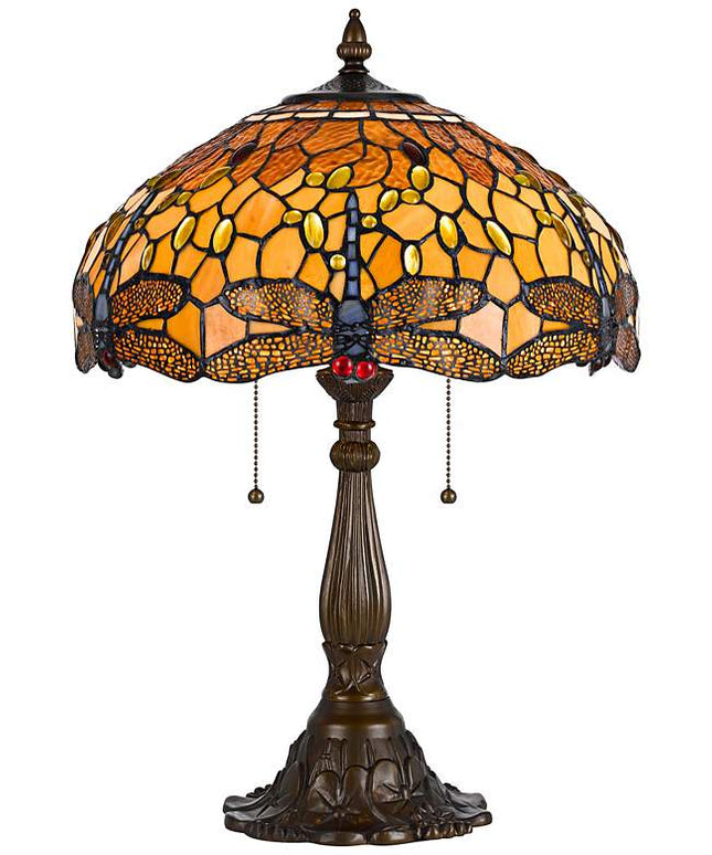 Cal Lighting Dragonfly 23" Brass Amber Tiffany-Style Table Lamp