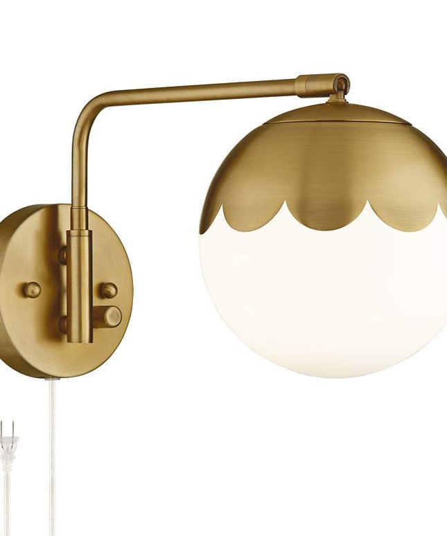 Camila 8 1/4" Brass and Glass Globe Plug-In Wall Lamp