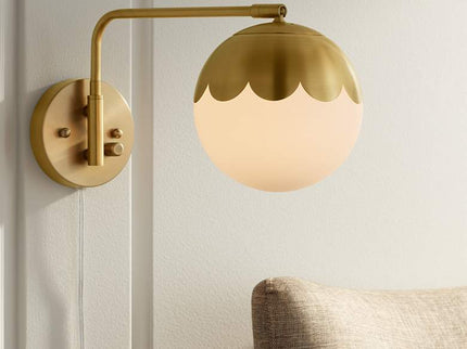 Camila 8 1/4" Brass and Glass Globe Plug-In Wall Lamp