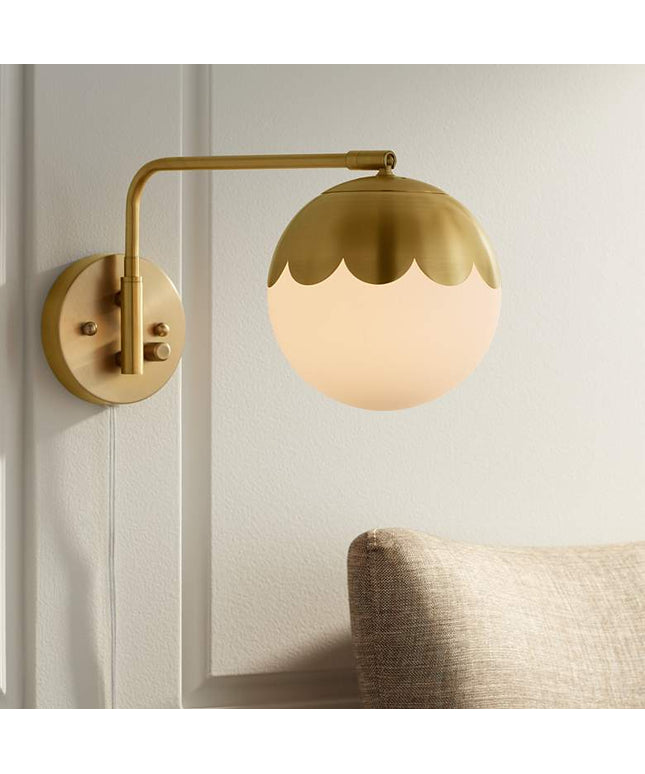 Camila 8 1/4" Brass and Glass Globe Plug-In Wall Lamp