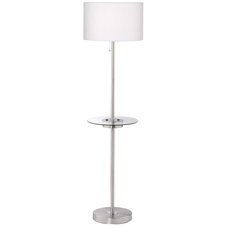 Caper 60 1/2" Nickel Tray Table USB and Outlet Floor Lamp