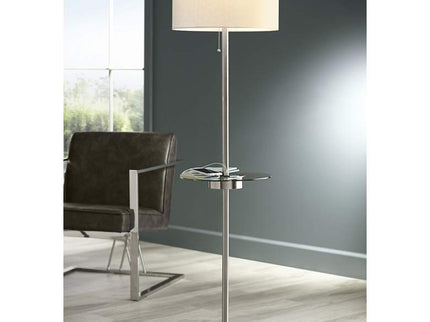 Caper 60 1/2" Nickel Tray Table USB and Outlet Floor Lamp