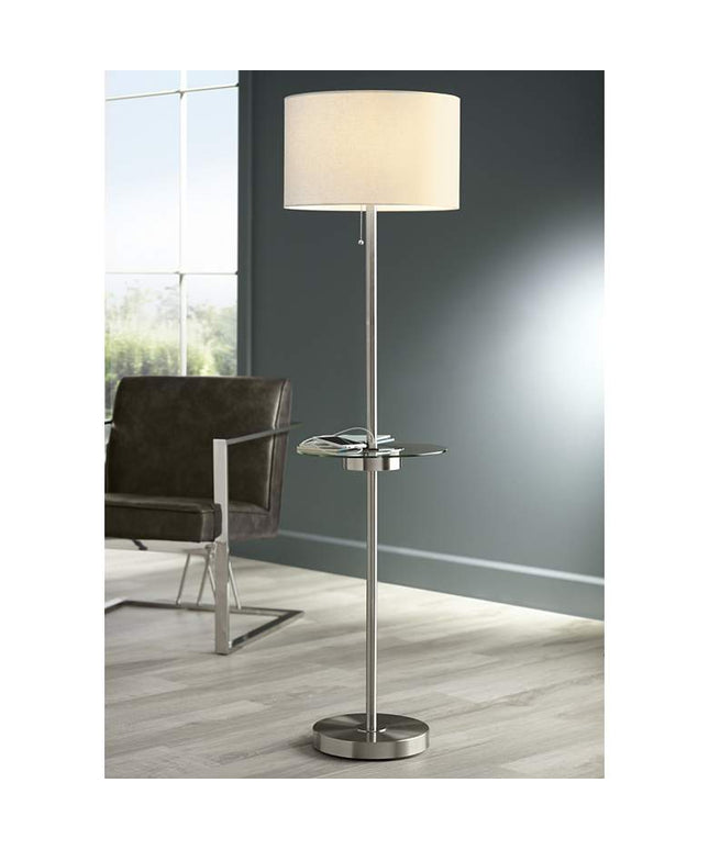 Caper 60 1/2" Nickel Tray Table USB and Outlet Floor Lamp
