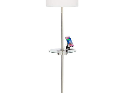 Caper 60 1/2" Nickel Tray Table USB and Outlet Floor Lamp