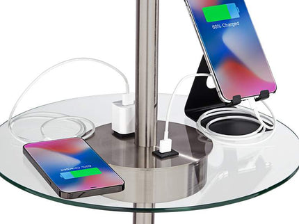 Caper 60 1/2" Nickel Tray Table USB and Outlet Floor Lamp