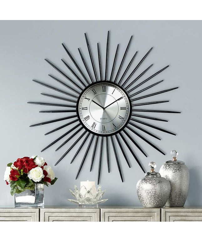 Castallia Black 28" Round Metal Sunburst Wall Clock