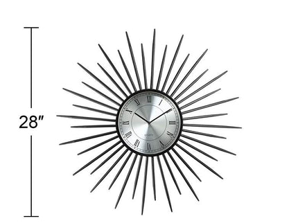 Castallia Black 28" Round Metal Sunburst Wall Clock