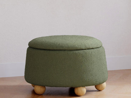 M30985POBHF,Namesake,Tuffet Storage Ottoman in Performance Olive Boucle w/Honey Ball Feet