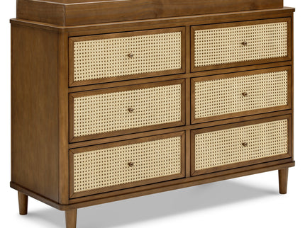 M23716NLBC,Namesake,Marin with Cane 6 Drawer Assembled Dresser in Natural Walnut and Blonde Cane