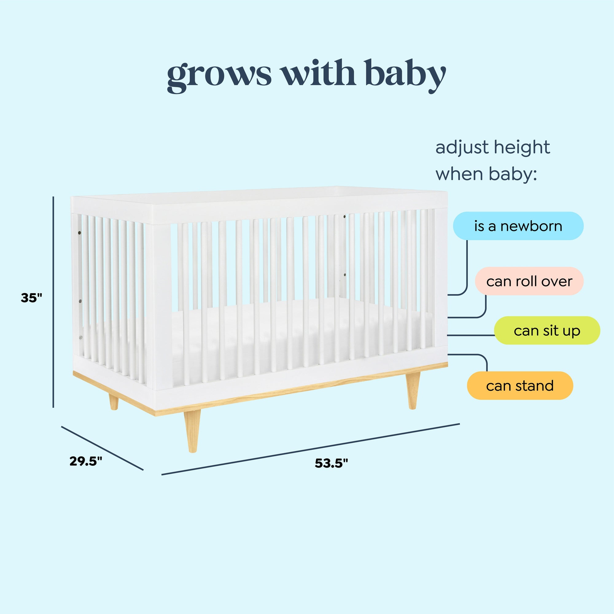 W4901WN,DaVinci,Marley 3-In-1 Convertible Crib in White Finish and Natural Legs
