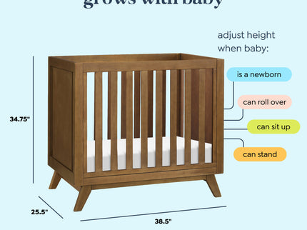 M22598L,DaVinci,Otto 3-in-1 Convertible Mini Crib with 4 Mattress in Walnut