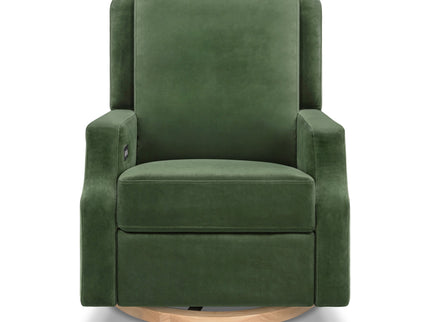M22286FGVLB,Namesake,Crewe Electronic Swivel Glider Recliner in Forest Green Velvet w/Light Wood Base