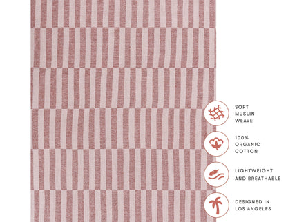 T30433,Babyletto,Maroon Stripe Muslin All-Stages Midi Crib Sheet in GOTS Certified Organic Cotton