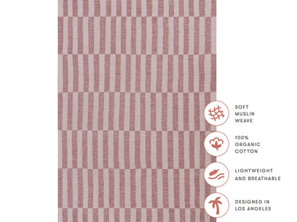 T30436,Babyletto,Maroon Stripe Muslin Mini Crib Sheet in GOTS Certified Organic Cotton