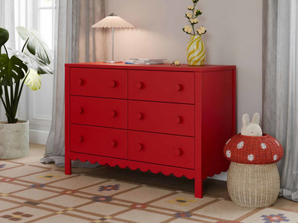 M27826TRD,DaVinci,Sammy Scallop 6-Drawer Dresser in Strawberry Red