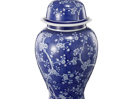 Cherry Blossoms Blue and White 18" High Ginger Jar with Lid