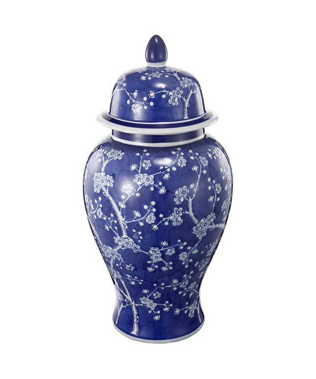 Cherry Blossoms Blue and White 18" High Ginger Jar with Lid