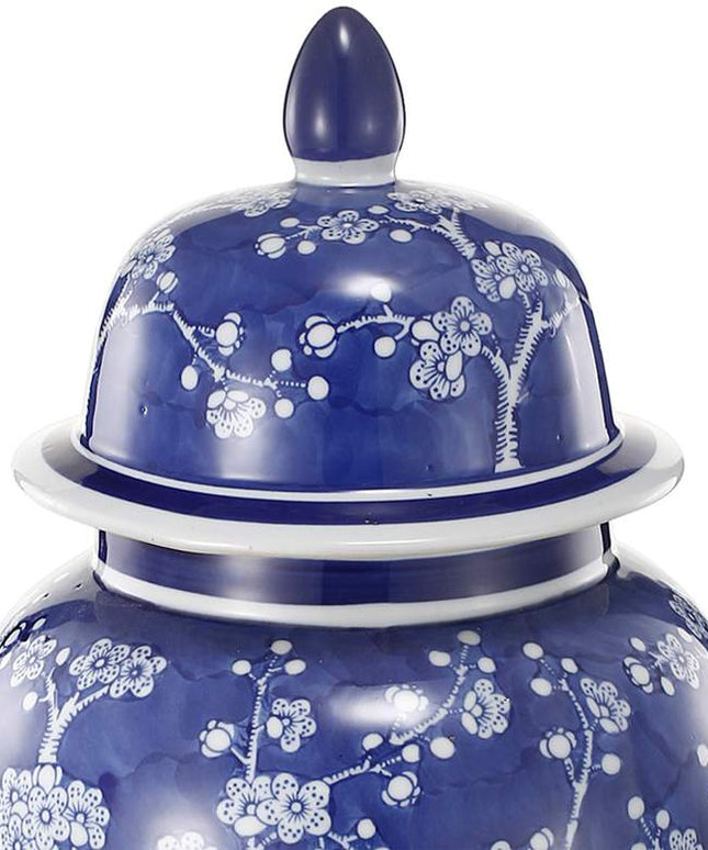 Cherry Blossoms Blue and White 18" High Ginger Jar with Lid