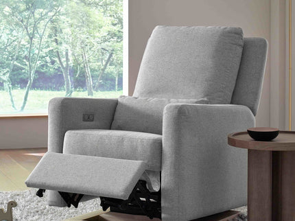 M23085PGEWLB,Babyletto,Sigi Glider Recliner w/ Electronic Control and USB in Performance Grey Eco-Weave w/Light Wood Base