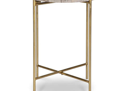 Cinnabar Road Odelia 16"W Gold and Dark Travertine Accent Table