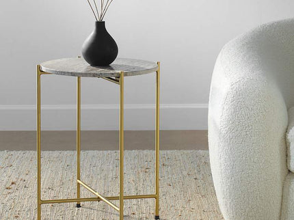 Cinnabar Road Odelia 16"W Gold and Dark Travertine Accent Table