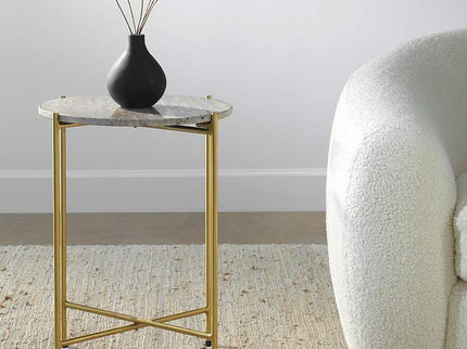 Cinnabar Road Odelia 16"W Gold and Dark Travertine Accent Table