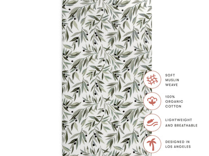 T28235,Babyletto,Olive Branches Muslin Crib Sheet in GOTS Certified Organic Cotton