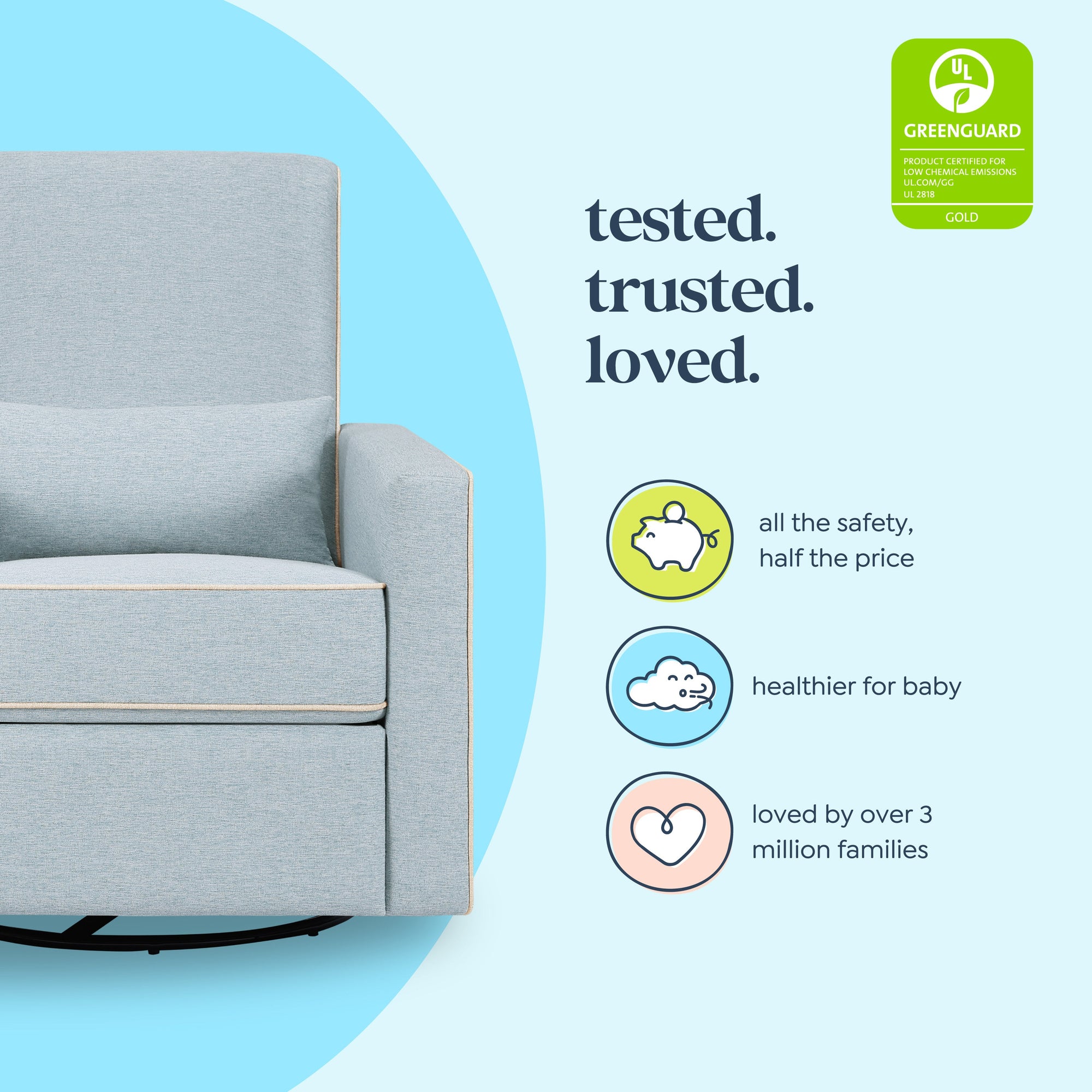 M10887HBLCM,DaVinci,Piper Recliner in Heathered Blue w/ Cream Piping