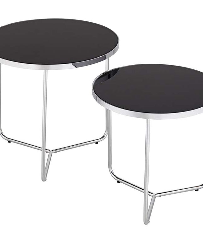 Collins Chrome and Black Glass Nesting Table Set of 2