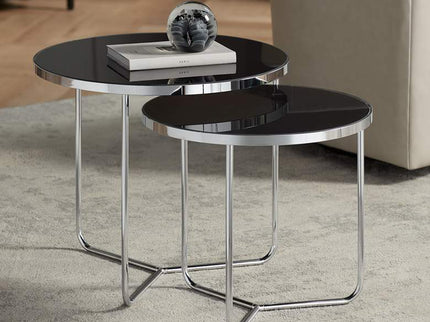 Collins Chrome and Black Glass Nesting Table Set of 2