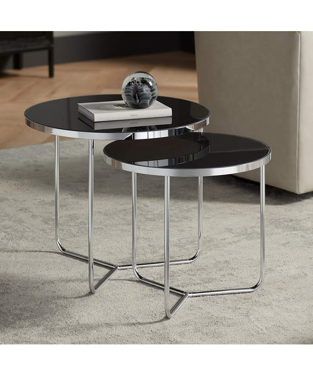 Collins Chrome and Black Glass Nesting Table Set of 2