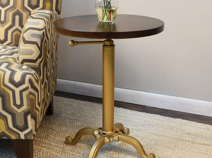 Colton 18" Wide Elm Wood and Gold Adjustable Accent Table