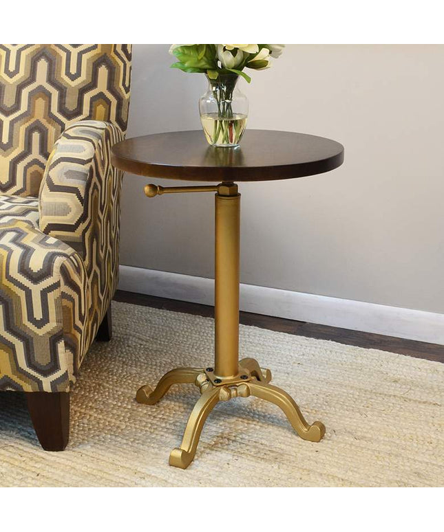 Colton 18" Wide Elm Wood and Gold Adjustable Accent Table