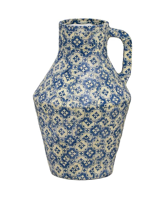 Cotton Mache 12" High Lisbon Tile Decorative Vase