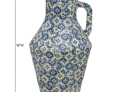 Cotton Mache 12" High Lisbon Tile Decorative Vase
