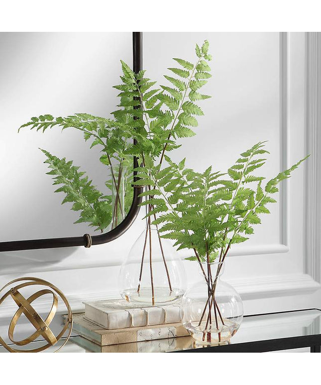 Country Green Ferns 21"H Faux Plants in Glass Vases Set of 2