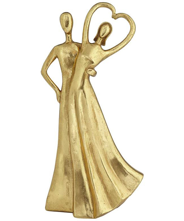 Couple Heart 12" High Shiny Gold Statue