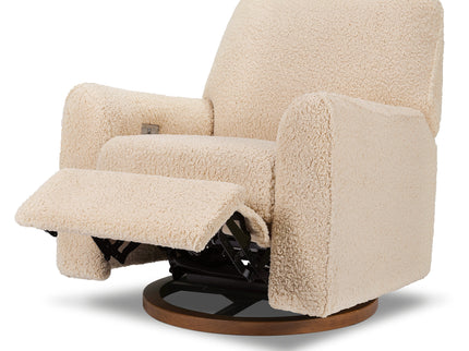 M24087CSGDB,Nursery Works,Sunday Power Recliner and Swivel Glider in Chai Shearling w/ Dark Wood Base