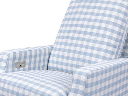 M22286BGHLB,Namesake,Crewe Electronic Swivel Glider Recliner in Blue Gingham with Light Wood Base