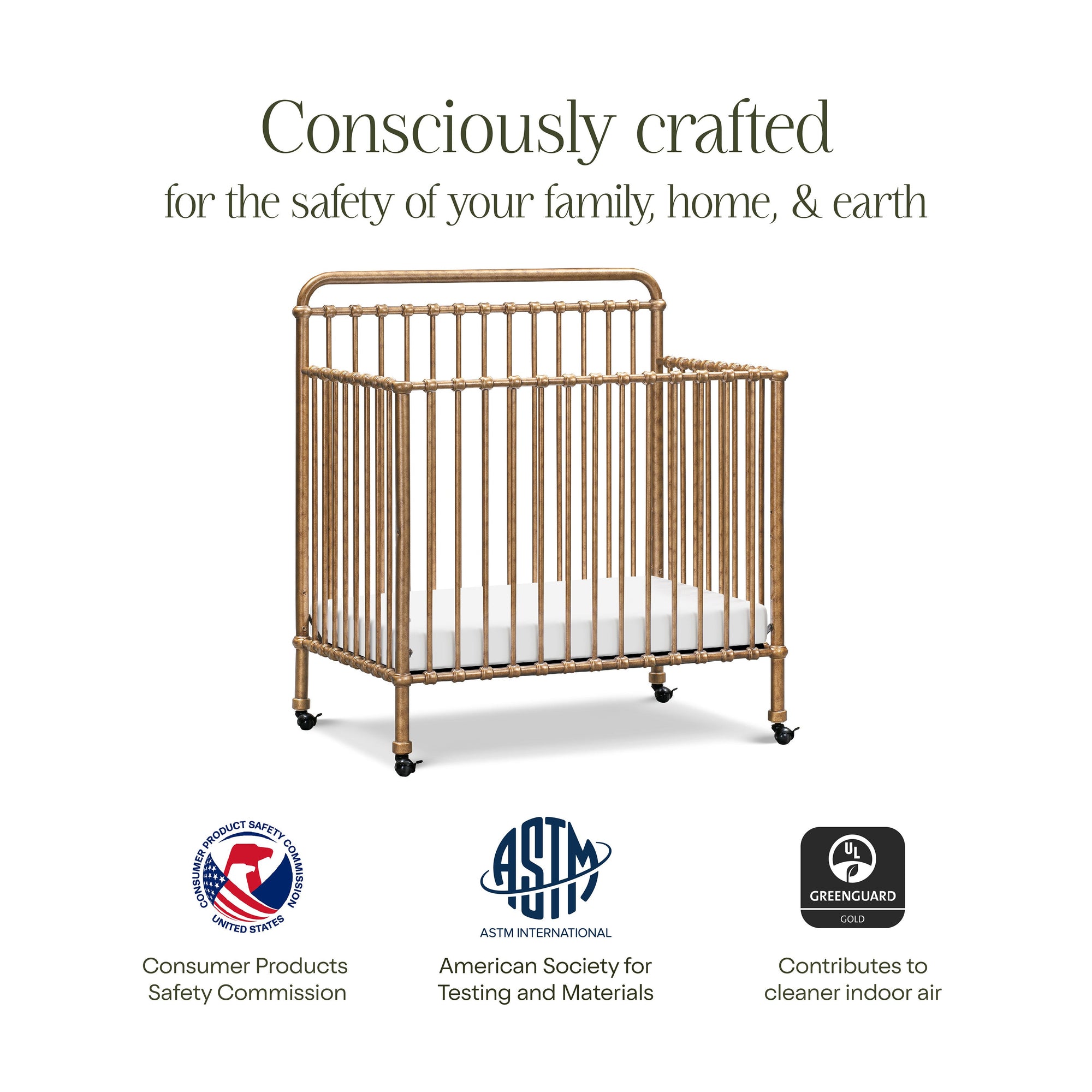 M15398VG,Namesake,Winston 4-in-1 Convertible Mini Crib in Vintage Gold