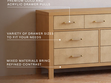 M24816HYPSEW,Namesake,Eloise 7-Drawer Assembled Dresser in Honey & Performance Sand Eco-Weave