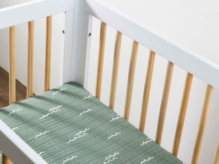 T27136,Babyletto,Ocean Waves Muslin Mini Crib Sheet in GOTS Certified Organic Cotton