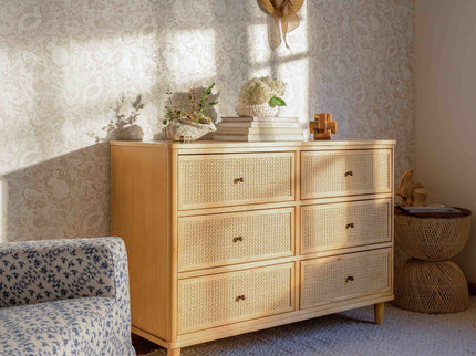 M23716HYHC,Namesake,Marin with Cane 6 Drawer Assembled Dresser in Honey and Honey Cane