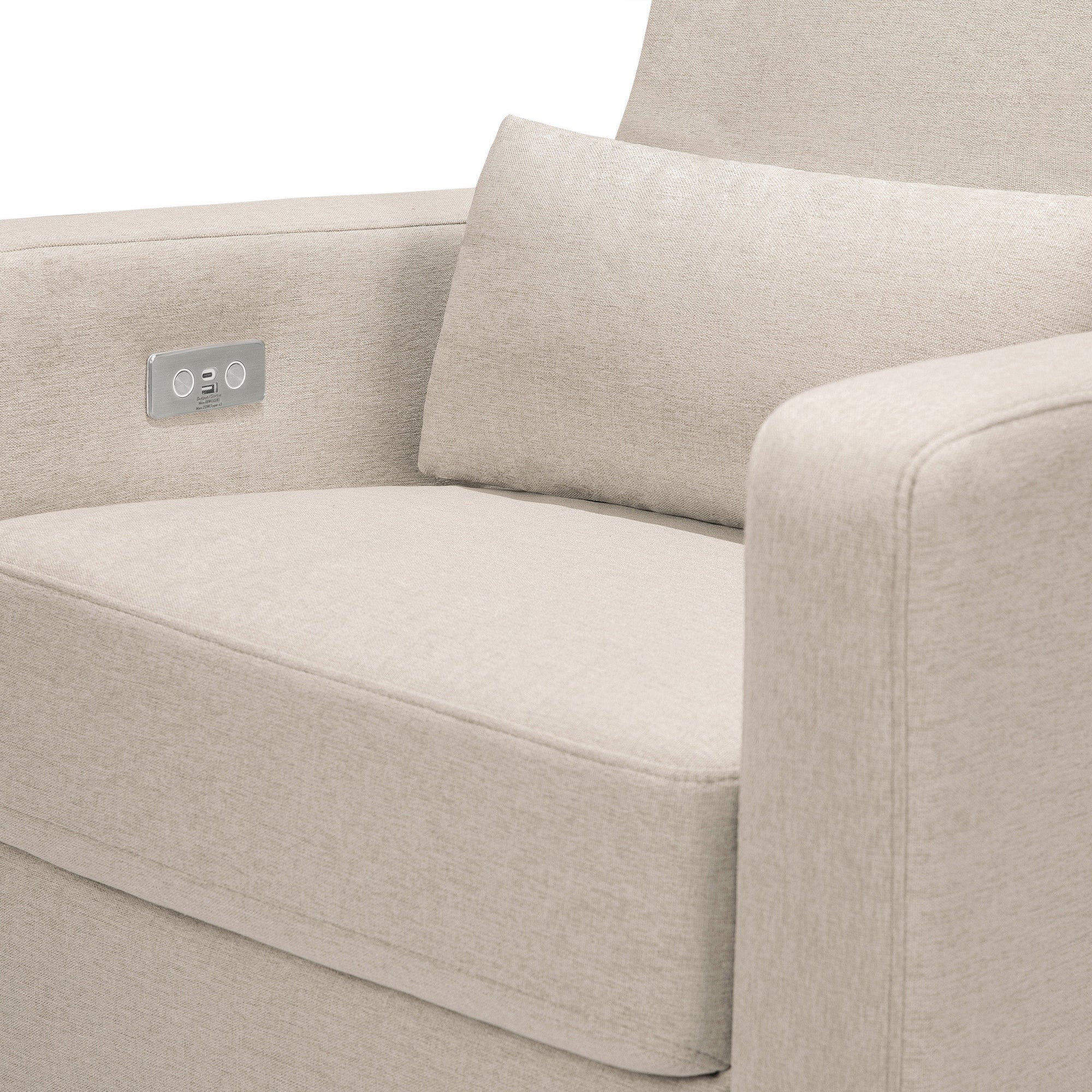 M23085PBEWLB,Babyletto,Sigi Glider Recliner w/ Electronic Control and USB in Performance Beach Eco-Weave w/Light Wood Base