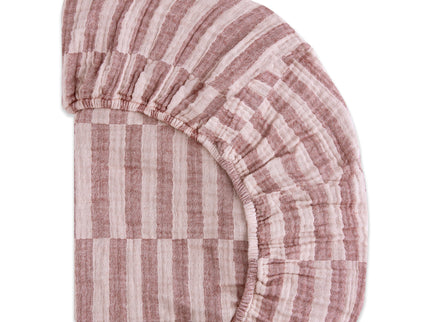 T30435,Babyletto,Maroon Stripe Muslin Crib Sheet in GOTS Certified Organic Cotton