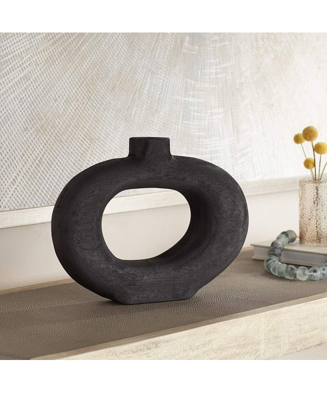 Dahlia Studios Amaranth 12 1/4" Matte Black Wood Decorative Round Vase