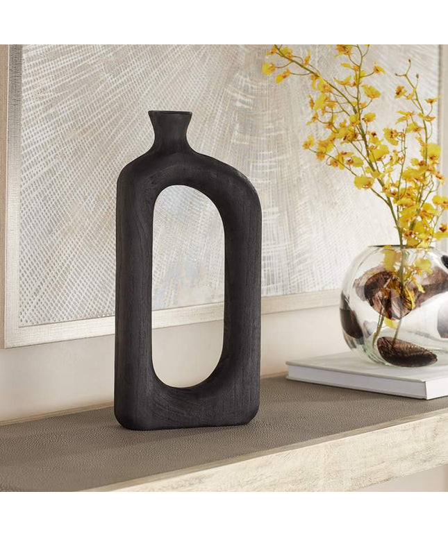 Dahlia Studios Amaranth 15 3/4" High Black Wood Modern Decorative Vase