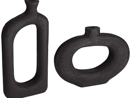 Dahlia Studios Amaranth Black Wood 2-Piece Decorative Vase Set