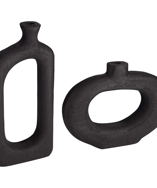 Dahlia Studios Amaranth Black Wood 2-Piece Decorative Vase Set