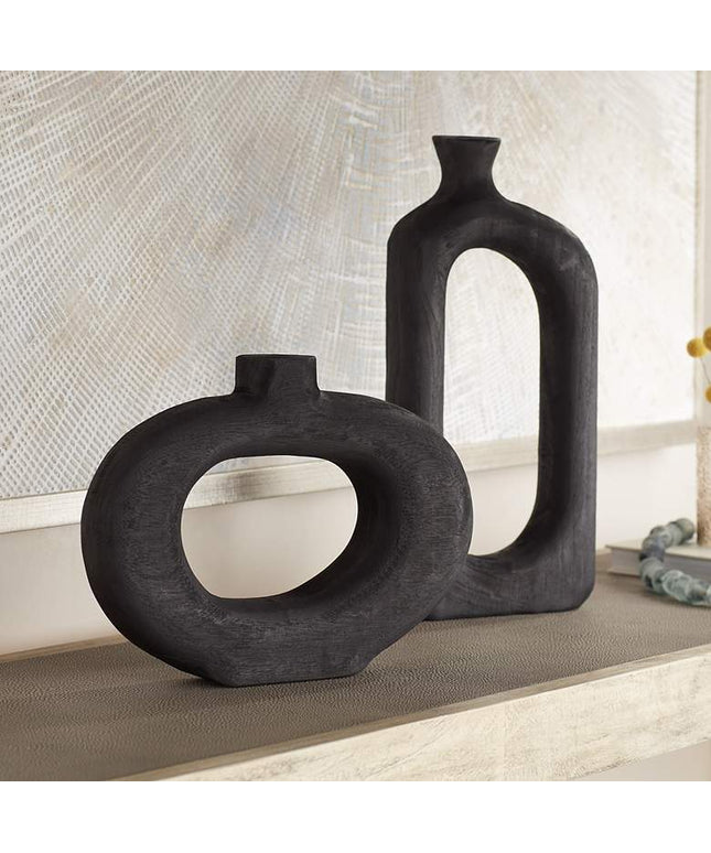 Dahlia Studios Amaranth Black Wood 2-Piece Decorative Vase Set